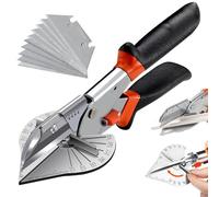 Hshenjhu Cortador de Inglete, Tijeras de Inglete Ajustables de 45 a 135 Grados, Tijeras Ingletadoras Incluidas 10 Cuchillas de Repuesto, Cortador con Manejar Ergonómicas para Cortar Madera, PVC
