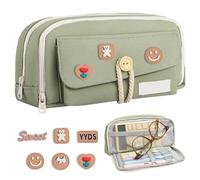 Hshenjhu Estuche Escolar, Estuches de Lápices de Gran Capacidad, Bolsa de Lápices Lona Premium Organizador de Papelería para Niñas Niños Adolescentes Estudiantes Adultos(Verde)