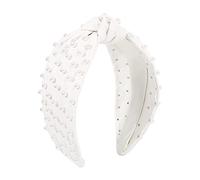 HSHSWA TRUSTTWO Elegante Suave Cuero Vegano Topknot Diadema Completa Perlas anudadas Bandas for la Cabeza Ancha Diadema Tuban Accesorios for el Cabello Aptos for Mujeres y niñas The New(White Pearl)