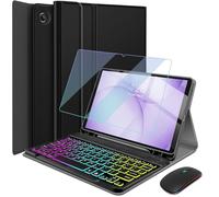 HSIAOZ Funda con teclado retroiluminado para Samsung Galaxy Tab A11 Plus/A9 Plus de 11 pulgadas con protector de pantalla y mouse, teclado inalámbrico desmontable con retroiluminación arcoíris con