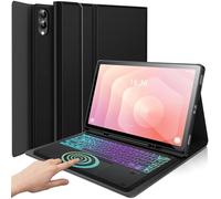 HSIAOZ Funda con teclado retroiluminado para Samsung Galaxy Tab S11 Ultra de 14.6 pulgadas (2025), retroiluminación arcoíris de 7 colores, teclado inalámbrico multitáctil desmontable con funda de piel