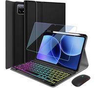 HSIAOZ Funda con teclado retroiluminado para Xiaomi Pad 7/7 Pro/8/8 Pro de 11.2 pulgadas con protector de pantalla y mouse, teclado inalámbrico desmontable con retroiluminación arcoíris con funda de