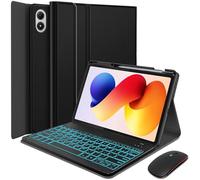 HSIAOZ Funda con teclado retroiluminado para Xiaomi Redmi Pad 2 Pro de 12.1 pulgadas 2025 con mouse, teclado inalámbrico desmontable con retroiluminación de 7 colores con funda de piel sintética para