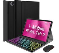 HSIAOZ Funda de teclado retroiluminada para T-Mobile REVVL Tab 2 de 10.1 pulgadas (2025), teclado inalámbrico desmontable con retroiluminación arcoíris con funda de piel sintética para T-Mobile Revvl