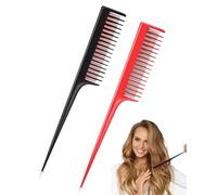HSIXHAF 2 Peines de Peinarse Triple de Peinada de Espalda de Peluquería Peine de Cola de Rata para Mujeres Peinada de Espalda Peinar Raíz de Cabello, Estilo de Noche, Agregar Volumen, Negro y Rojo