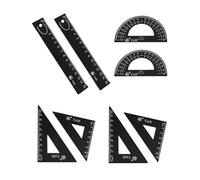 HSIXHAF Escuadra cartabon y transportador, Juego de Reglas de Metal, Esquinas Redondeadas, diseño de Seguridad, Kit de geometría matemática para Estudiantes y profesore,Schwarz,8 pcs