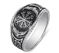 hsiyyecg Anillo retro nórdico vikingo rúnico con brújula vegivisir para hombre, anillo mágico de Triskele, Islandia, runas de Futhark, piedra nórdica, joyería nórdica pagana (8)