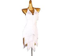 HSJFS Trajes de actuación de Cha Cha con Cuello en V Vestidos de Baile Flamenco Latino Falda de práctica de salón Moderna con borlas y Aleta,A,M