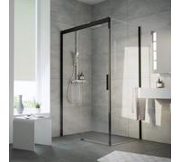 HSK Atelier Plan puerta corredera de 2 partes con elemento fijo y panel lateral derecho, dimensiones: 140.0 cm x 90.0 cm x 206.0 cm, 17408140-R-41-120, Cabinas de ducha: Aspecto cromado: Vidrio real T