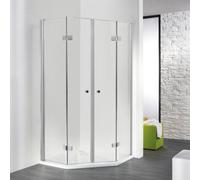 HSK Exklusiv Ducha pentagonal con puertas plegables, 4 cuerpos, medidas: 100 x 100 x 200 cm, 466100-41-50edelglas, Cabinas de ducha: Aspecto cromado: ESG transparente con cristal precioso