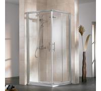 HSK Favorit puerta corredera de entrada por la esquina, 4 secciones, tamaño: 120 x 80 x 185 cm, 125026-01-50, Cabinas de ducha: Aluminio-plata mate: ESG transparente