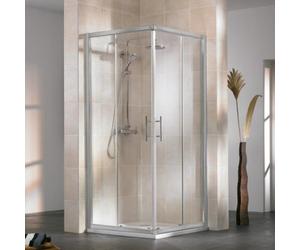 HSK Favorit puerta corredera de entrada por la esquina, 4 secciones, tamaño: 120 x 80 x 185 cm, 125026-01-50, Cabinas de ducha: Aluminio-plata mate: ESG transparente