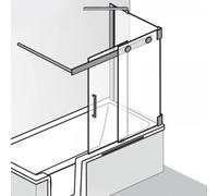 HSK K2P Accesorio para bañera, puerta corredera de 2 hojas + panel lateral, medidas: 104,0 / 75,0 x 150,0 cm, elemento fijo a la derecha, 2186100-R-41-50edelglas, Cabinas de ducha: Aspecto cromado: ES