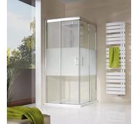 HSK SOLIDa Puerta de esquina de 4 hojas, con puertas correderas, dimensiones: 140,0 x 90,0 x 200,0 cm, sin suelo, 1521027-01-50edelglas, Cabinas de ducha: Aluminio-plata mate: ESG transparente con vid