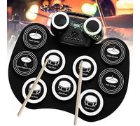 HSKJTT Kit De Batería Eléctrica Juego De Batería Electrónica 9 Almohadillas Almohadilla De Batería Enrollable Portátil Roll Up Drum con Altavoz Incorporado Carga USB para Niños Adultos,Black White