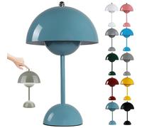 HSKJTT Lámpara De Seta LED Recargable, Lámpara De Mesa Inalámbrica para Maceta Lámpara De Mesa Regulable Táctil con 3 Modos De Brillo Lámpara De Noche Lámparas De Setas Lámpara De Escritori,Gray Blue