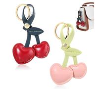 HSKRKOW 2 Piezas Llavero De Cereza En Cuero, Bag Charms, Accesorio De Cuero Para Bolsos Y Llaves, Encanto De La Llave Del Coche Regalos De Cumpleaños Y Navidad Para Mujeres