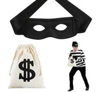 HSKRKOW Juego de Disfraces de Ladrón de 2 Piezas, Bolsa de Dinero Dólares, Bolsa de Dinero Dólares Máscara de Ojos, para Carnaval/Disfraz Adecuado para Bandido, Zorro, Ladrón
