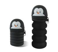 HSKRKOW Plegable Lindo Estuche Escolar 2 en 1 de Silicona Blanda Extensible Estuche de Silicona Suave para la Escuela para Niños Multifuncional Impermeable para Niños Legami（Pingüino）