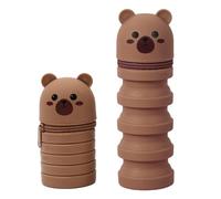 HSKRKOW Plegable Lindo Estuche Escolar 2 en 1 de Silicona Blanda Extensible Estuche de Silicona Suave para la Escuela para Niños Multifuncional Impermeable para Niños Legami（Oso）