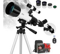 HSL Telescopio refractor para adultos, apertura de 70 mm, longitud focal de 400 mm, para principiantes de astronomía (20x-100x) - Telescopios de viaje con bolsa de transporte y adaptador (blanco)