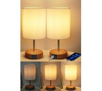 HSLighting Lámpara De Mesita De Noche, Táctil Regulable Lámpara De Mesa Con Función De Carga USB C 2 Bombillas LED Pantalla De Lino, Lámpara Pequeña Para Dormitorio Oficina Salón Dormitorio