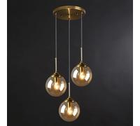 HSLJ1 Lámpara colgante de 3 luces con burbujas de vidrio, moderna lámpara colgante esférica de altura ajustable, lámpara de techo industrial para cocina, isla y comedor (diámetro: 15 cm x alto: 25 cm)