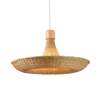 HSLJ1 Lámpara colgante de ratán nórdico de 13,77", lámpara colgante de techo de bambú moderna, altura ajustable, lámpara de araña de mimbre tejida a mano marrón, adecuada para restaurante y salón.