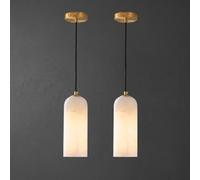 HSLJ1 Lámpara colgante moderna de alabastro, lámpara colgante de piedra de mármol natural de 25 cm con vetas de nube, luz cálida y suave, lámpara colgante pequeña para dormitorio, isla de cocina, come