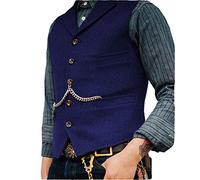 HSLS Chaleco de traje de negocios para hombre Chaleco de tweed de lana de solapa con muesca de ajuste regular para boda(M, Azul real)