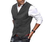 HSLS Chaleco para hombre Chaleco de traje de tweed de lana suave informal Chaleco de espiga para padrino de boda Mejor hombre(S, Gris)