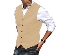 HSLS Chaleco para hombre Chaleco de traje de tweed de lana suave informal Chaleco de espiga para padrino de boda Mejor hombre(S, champán)
