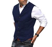 HSLS Chaleco para hombre Chaleco de traje de tweed de lana suave informal Chaleco de espiga para padrino de boda Mejor hombre(M, Azul real)