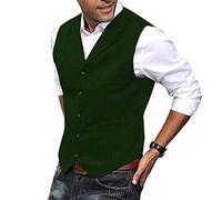 HSLS Chaleco para hombre Chaleco de traje de tweed de lana suave informal Chaleco de espiga para padrino de boda Mejor hombre(XXL, ejercito verde)