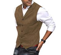 HSLS Chaleco para hombre Chaleco de traje de tweed de lana suave informal Chaleco de espiga para padrino de boda Mejor hombre(XL, marrón)