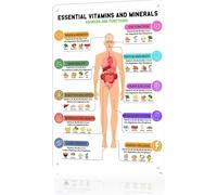 HSMXNEONJB Essential Vitamins And Minerals Brain Skin Digestion Metal Sign High Fiber Foods Chart 8 X 12 in