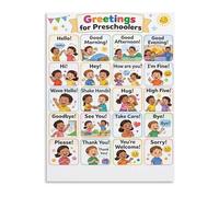 HSMXNEONJB Preschool Greetings Poster Educational Chart for Social Skills and Communication Classroom Home Wall-Art(Unframed,08x12inch(20x30cm))