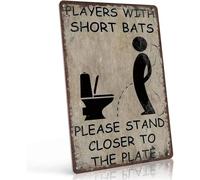 HSMXNEONJB Vintage Style Funny Baseball Sign Players With Short Bats Stand Closer To The Plate Aluminum Sign for Bathroom (8 X 12 in)