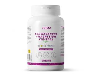 HSN Ashwagandha Shoden® + Magnesio Albion™ Minerals | 120 Cápsulas Vegetales | Complejo Extracto de Ashwagandha + Magnesio Quelado + L-Teanina Natural | Antes de Dormir | No-GMO, Vegano, Sin Gluten