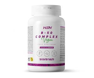 HSN Complejo Vitamina B Complex B-50 Alta Potencia | Metilcobalamina B12 Biotina Ácido Fólico Inositol PABA | 120 Tabletas | Energía Sistema Nervioso Cansancio y Fatiga | Vegano y Sin Gluten