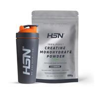 HSN Creatina Monohidrato en Polvo Sin Sabor + SHAKER ACERO INOXIDABLE | 500g | Creatina Micronizada (200mesh) Sin Añadidos y Libre de Contaminantes | No Incluye Dosificador | No-GMO Vegano Sin Gluten