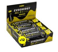 HSN Evonergy Gel Sin Cafeína | Limón - Caja 12 Unidades de 55ml | 30g Carbohidratos por Gel Relación 2:1 (Glucosa:Fructosa) | 100mg Sodio | Textura fluida | No-GMO, Vegano, Sin Gluten
