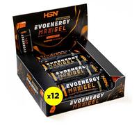 HSN Evonergy Maxigel Con Cafeína | Naranja - Caja 12 Unidades de 70ml | 60g Carbohidratos por Gel Relación 1:0,8 (Glucosa:Fructosa) | Textura fluida | No-GMO, Vegano, Sin Gluten ni Lactosa
