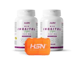 HSN Inositol 500mg (Myo Inositol) | PACK 2x 120 Cápsulas Vegetales + Pastillero Semanal | 1500mg/día de Mioinositol | Con Zinc Cromo B6 | No-GMO, Vegano, Sin Gluten