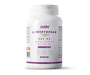 HSN L-Triptófano 500 mg | 120 Cápsulas Vegetales | Alta Concentración Puro Aminoácido Triptófano | Con Vitamina B6 y Niacina (B3) | No-GMO, Vegano, Sin Gluten