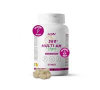 HSN Multivitamínico y Mineral Vegano 360º Multi AM | 120 Tabletas | Vitaminas y Minerales para Hombre y Mujer | Uso Matutino | Con Cafeína anhidra + Rhodiola rosea | No-GMO, Sin Gluten ni Lactosa