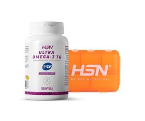 HSN Ultra Omega-3 TG 1000 mg IFOS™ - Pack 120 Perlas + Pastillero Semanal | Aceite de Pescado Omega-3. 350mg EPA, 250mg DHA. Forma natural de triglicéridos. Con vitamina E. Libre de metales pesados
