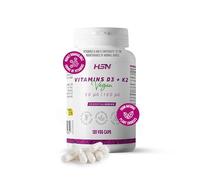HSN Vitamina D3 + K2 Vegana (2000UI + 100mcg) | 120 cápsulas Vegetales | Colecalciferol + Menaquinona-7: Formas de Alta Biodisponibilidad | No-GMO, Libre de Gluten