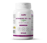 HSN Vitamina D3 + K2 Vegana (2000UI + 100mcg) | 120 cápsulas Vegetales | Colecalciferol + Menaquinona-7: Formas de Alta Biodisponibilidad | No-GMO, Libre de Gluten