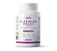 HSN Vitamina D3 + K2 Vegana (4000UI + 100mcg) | 120 cápsulas Vegetales | Colecalciferol + Menaquinona-7: Formas de Alta Biodisponibilidad | No-GMO, Libre de Gluten